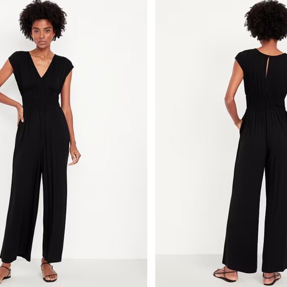 Waist-Defined Wide-Leg Jumpsuit Black Regular Medium (SOLD OUT) - Picture 1 of 1
